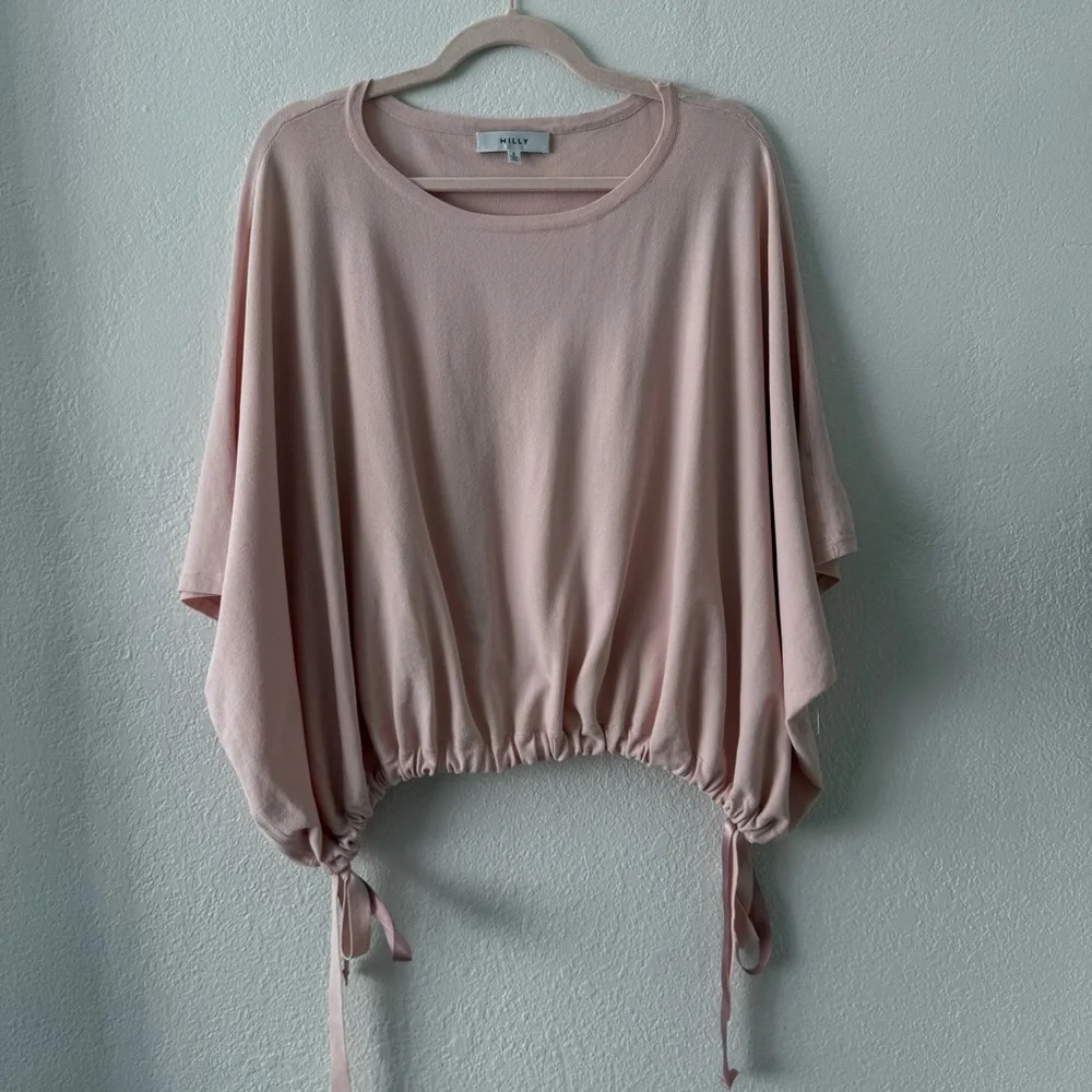 Milly Elastic Tie Hem Pink Top Boat Neck Oversized Size Small - Picture 5 of 11
